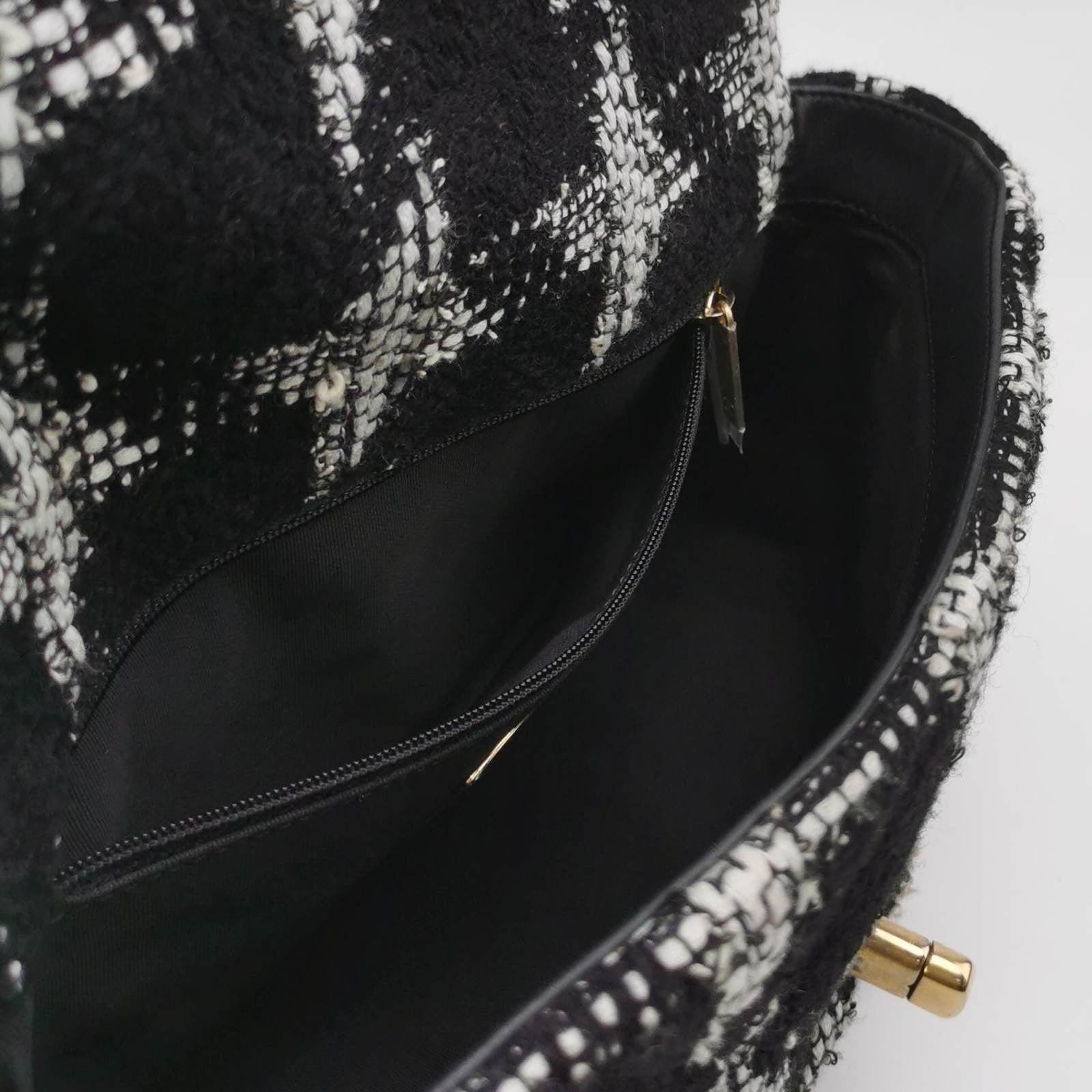 Chanel 19 Bag 2021 Small Black White Checkered Tweed Bag 3