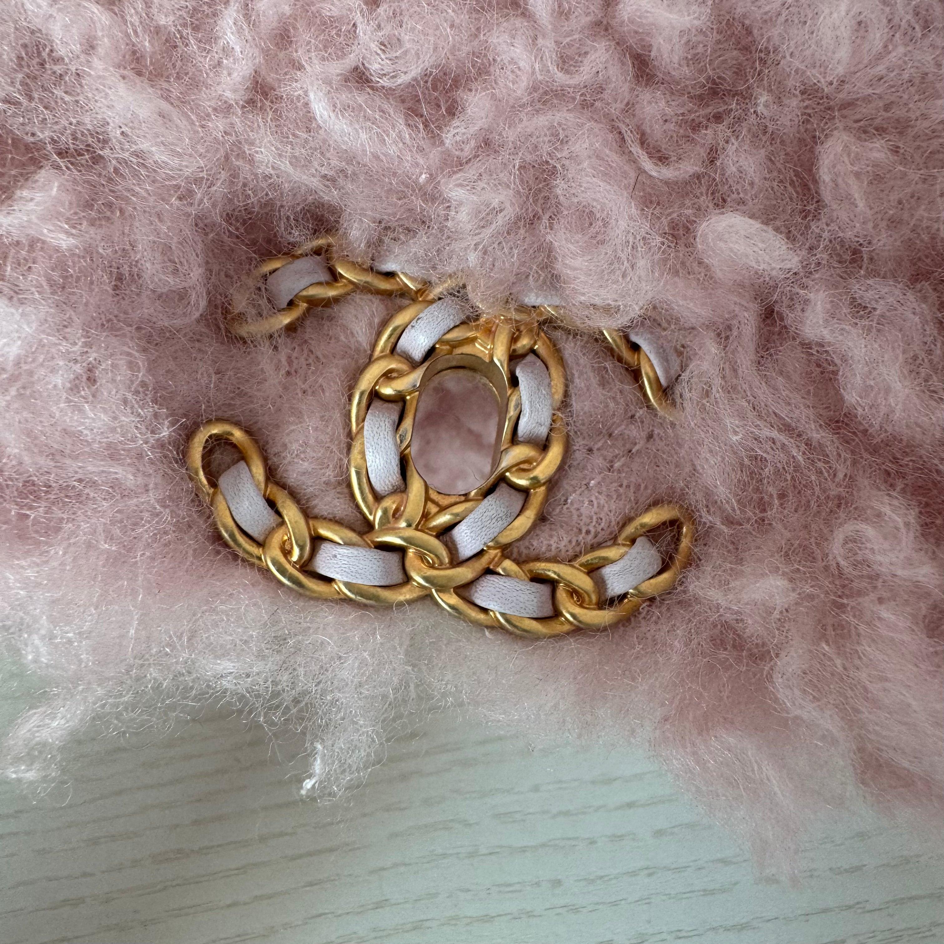 Chanel 19 Bag 2021 Small Pink Shearling Flap Bag For Sale 7