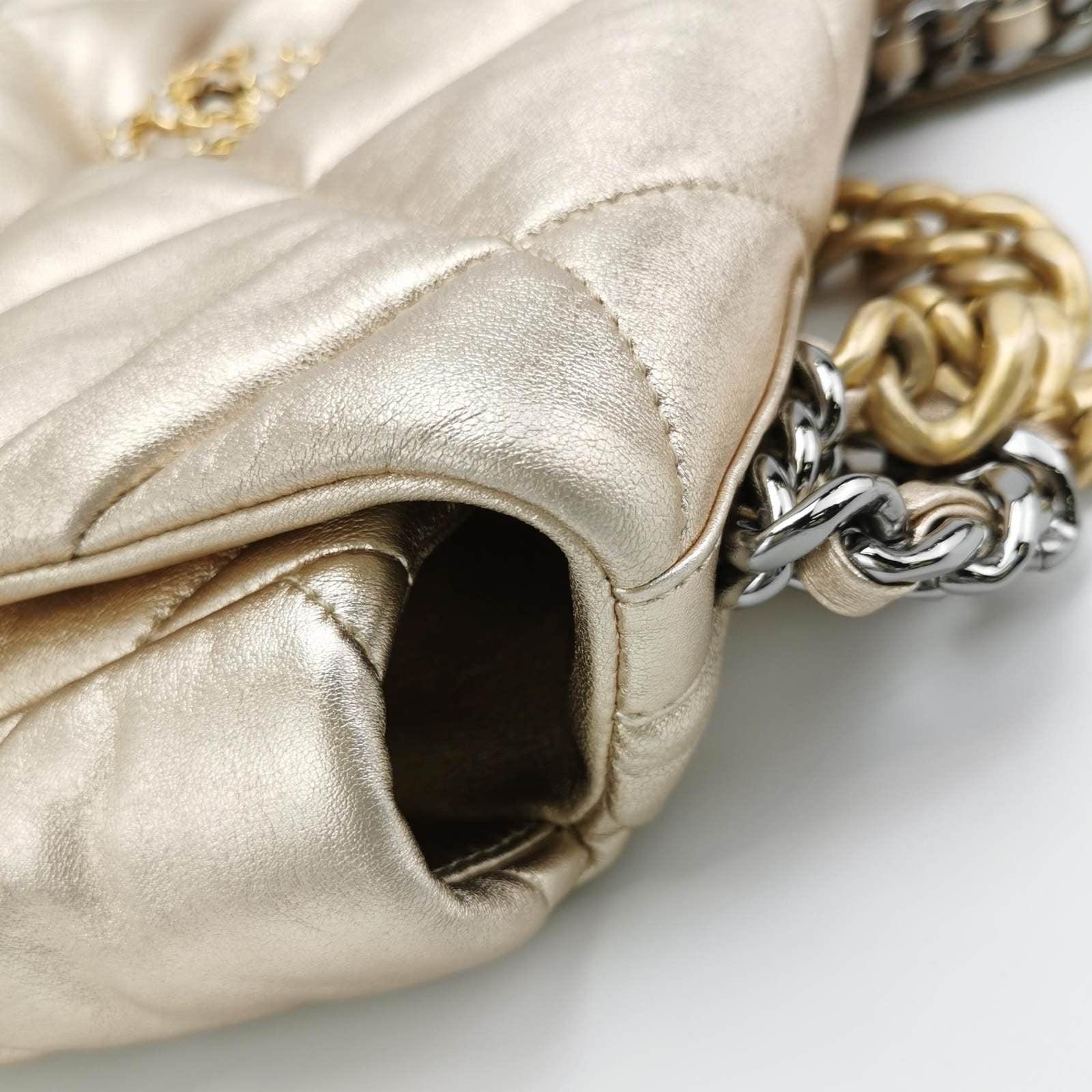 Chanel 19 Borsa Media 2021 Oro Light Crossbody Borsa Doppia Catena Colore 7