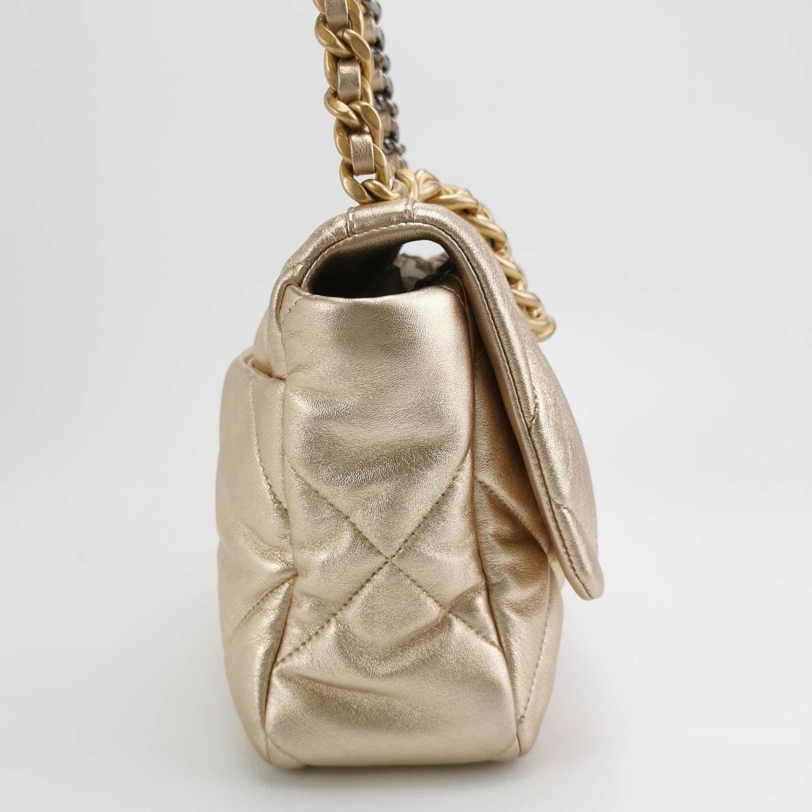Marrone Chanel 19 Borsa Media 2021 Oro Light Crossbody Borsa Doppia Catena Colore