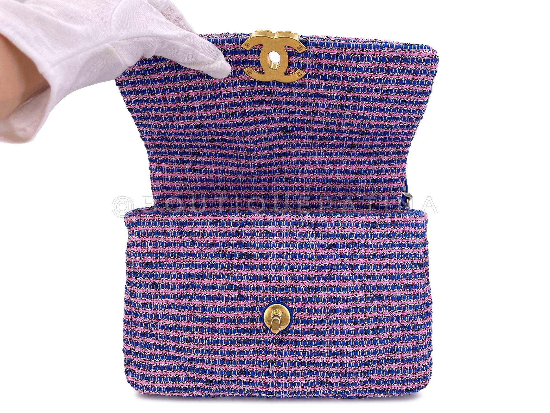 Chanel 19 Bag Violet/Blue/Pink Tweed Small-Medium Flap 67994 For Sale 7