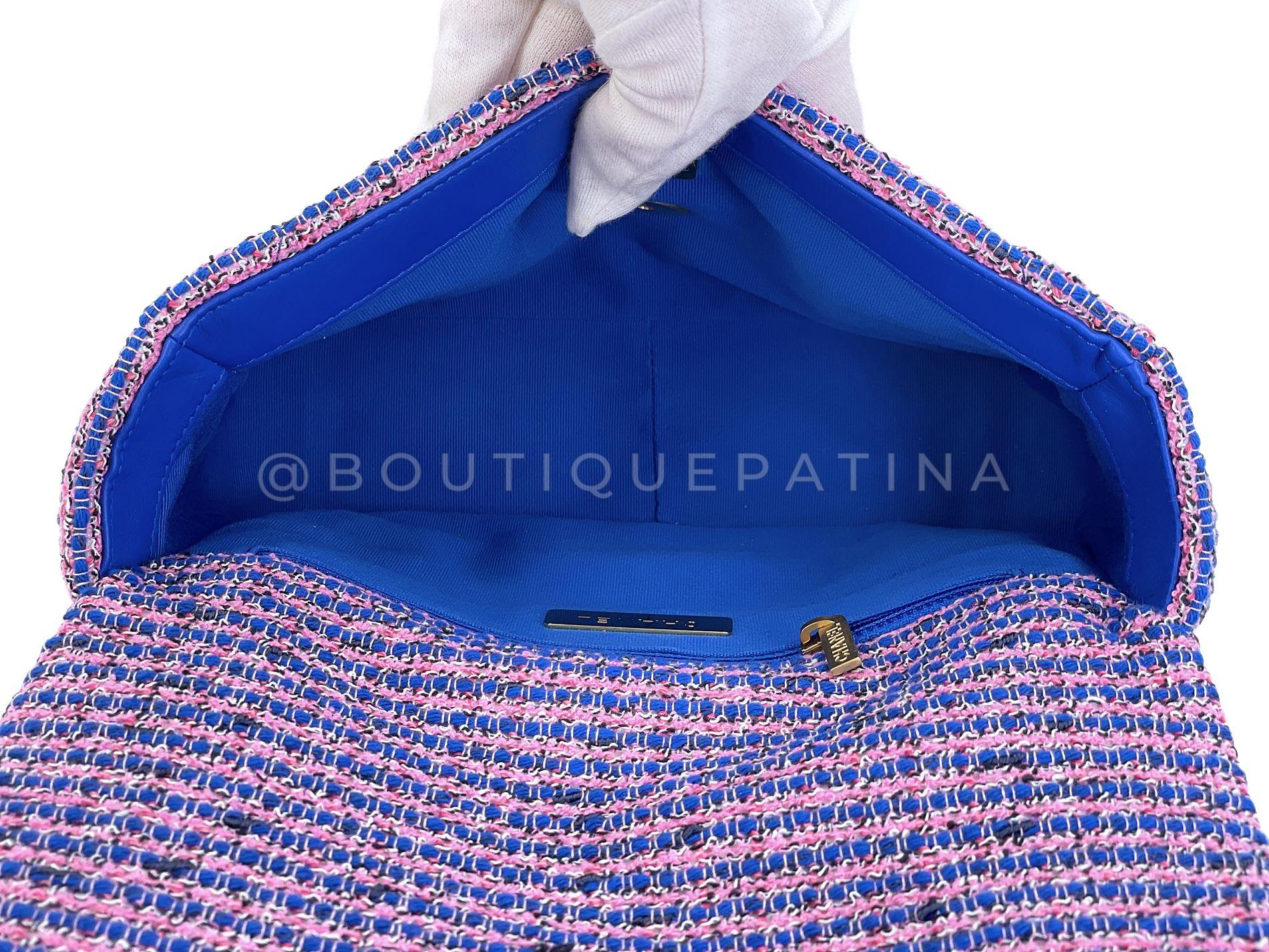 Chanel 19 Bag Violet/Blue/Pink Tweed Small-Medium Flap 67994 For Sale 9