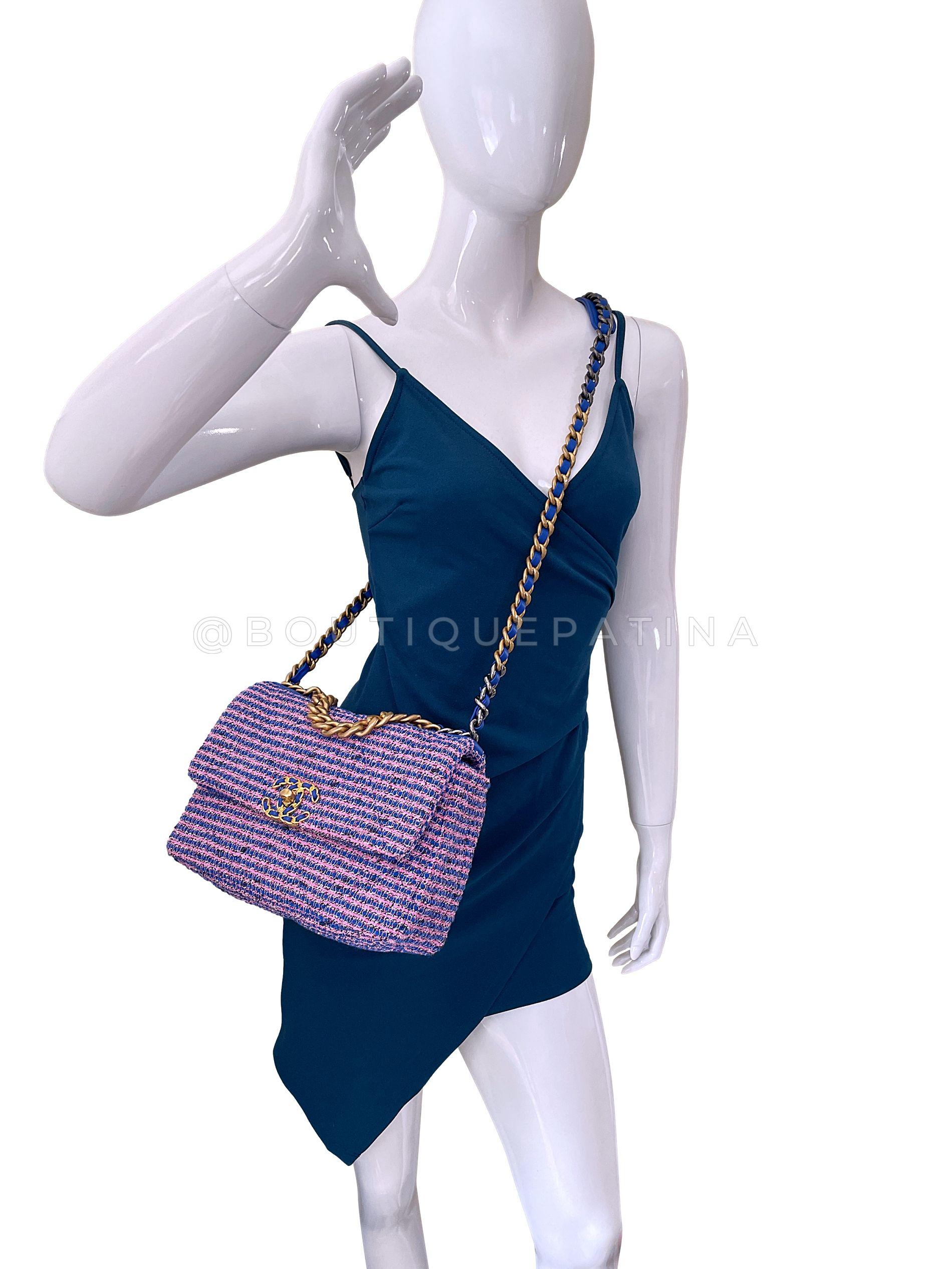 Chanel 19 Bag Violet/Blue/Pink Tweed Small-Medium Flap 67994 For Sale 11