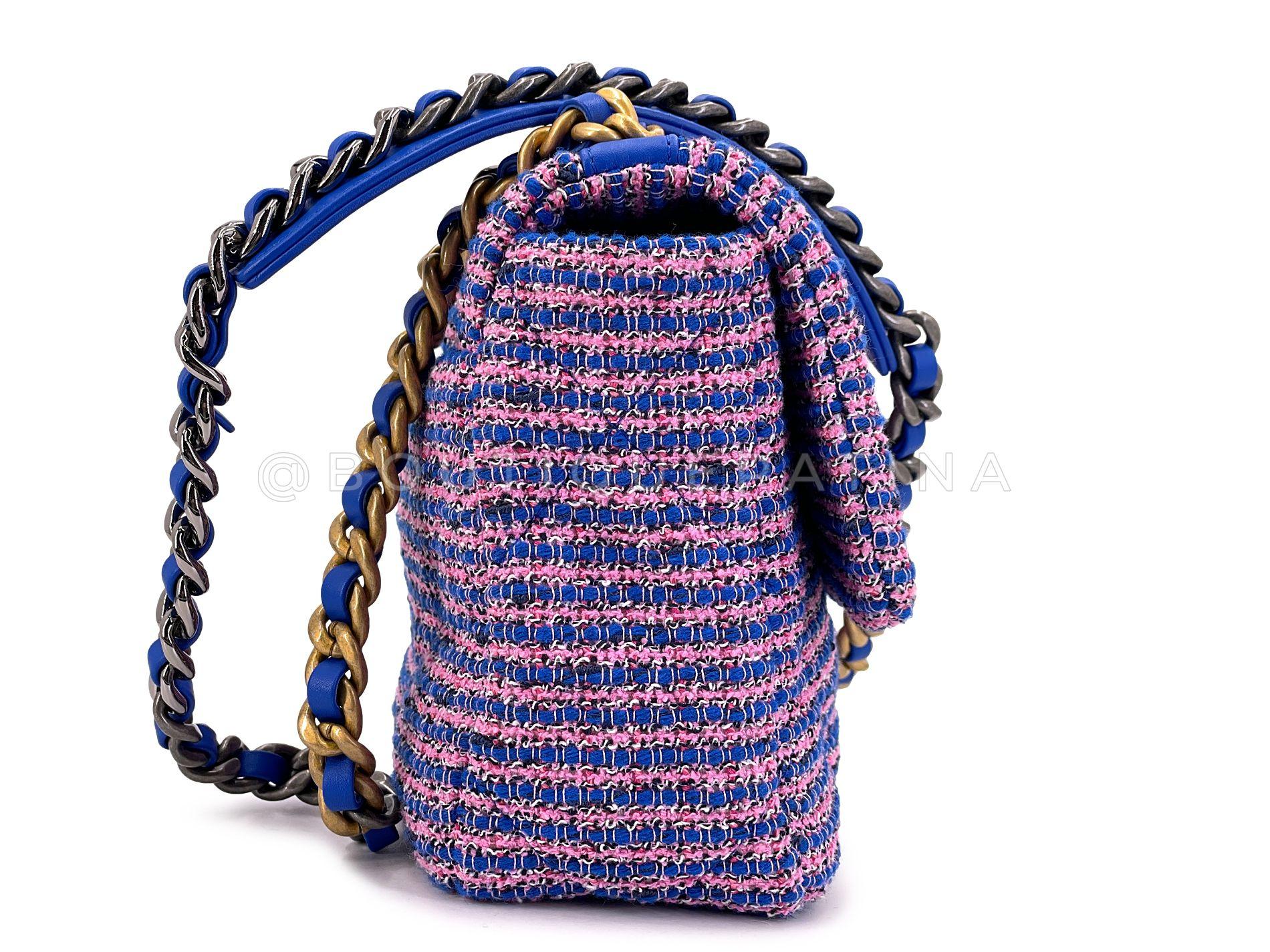 Chanel 19 - Sac à rabat en tweed violet/bleu/rose avec petit médium 67994 Pour femmes en vente