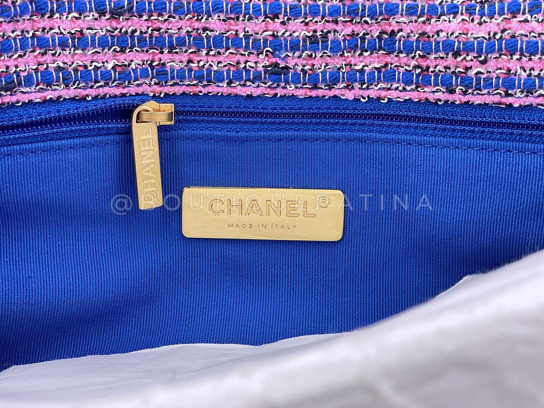 Chanel 19 Bag Violet/Blue/Pink Tweed Small-Medium Flap 67994 For Sale 3