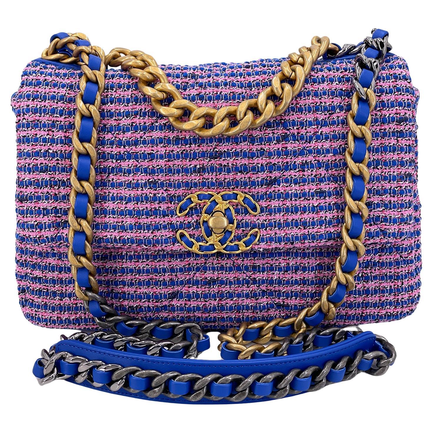 Chanel 19 Tasche Violett/Blau/Rosa Tweed Klein-Mittel Klappe 67994 im Angebot