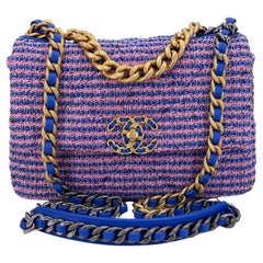 Vintage Chanel 19 Bag Violet/Blue/Pink Tweed Small-Medium Flap 67994