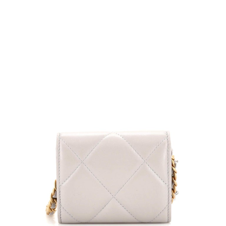 Chanel 19 Card Holder on Chain Quilted Leather White 226050159