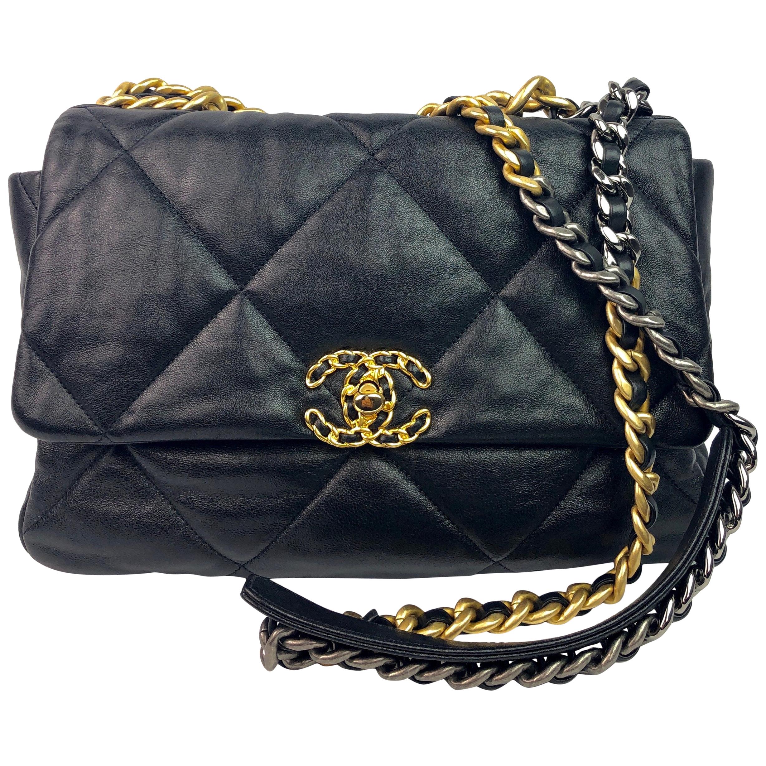 Chanel 19 Flap Bag 20s Black Goatskin at 1stDibs
