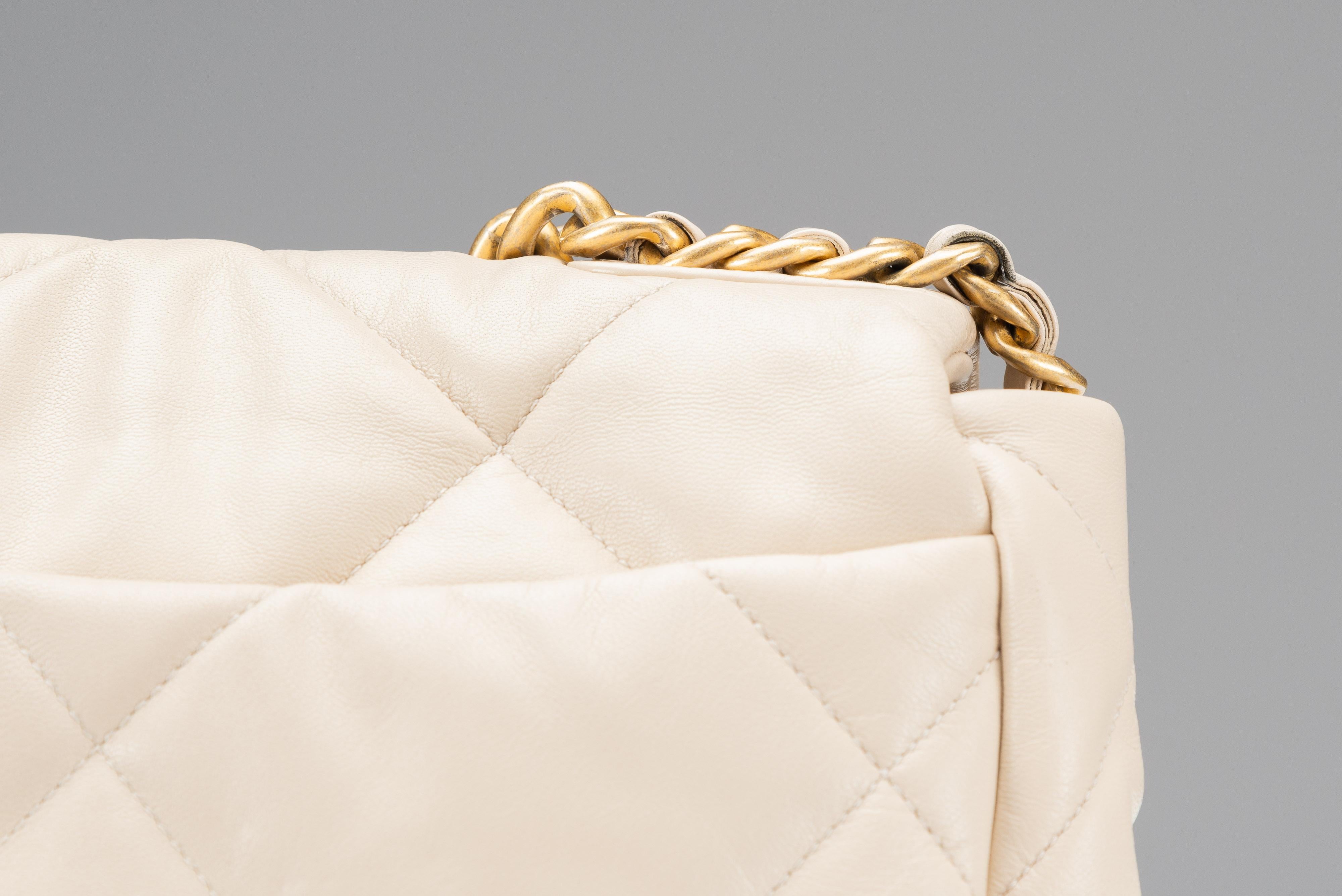 Chanel 19 Flap Bag Cream Quilted Lambskin Leather 8