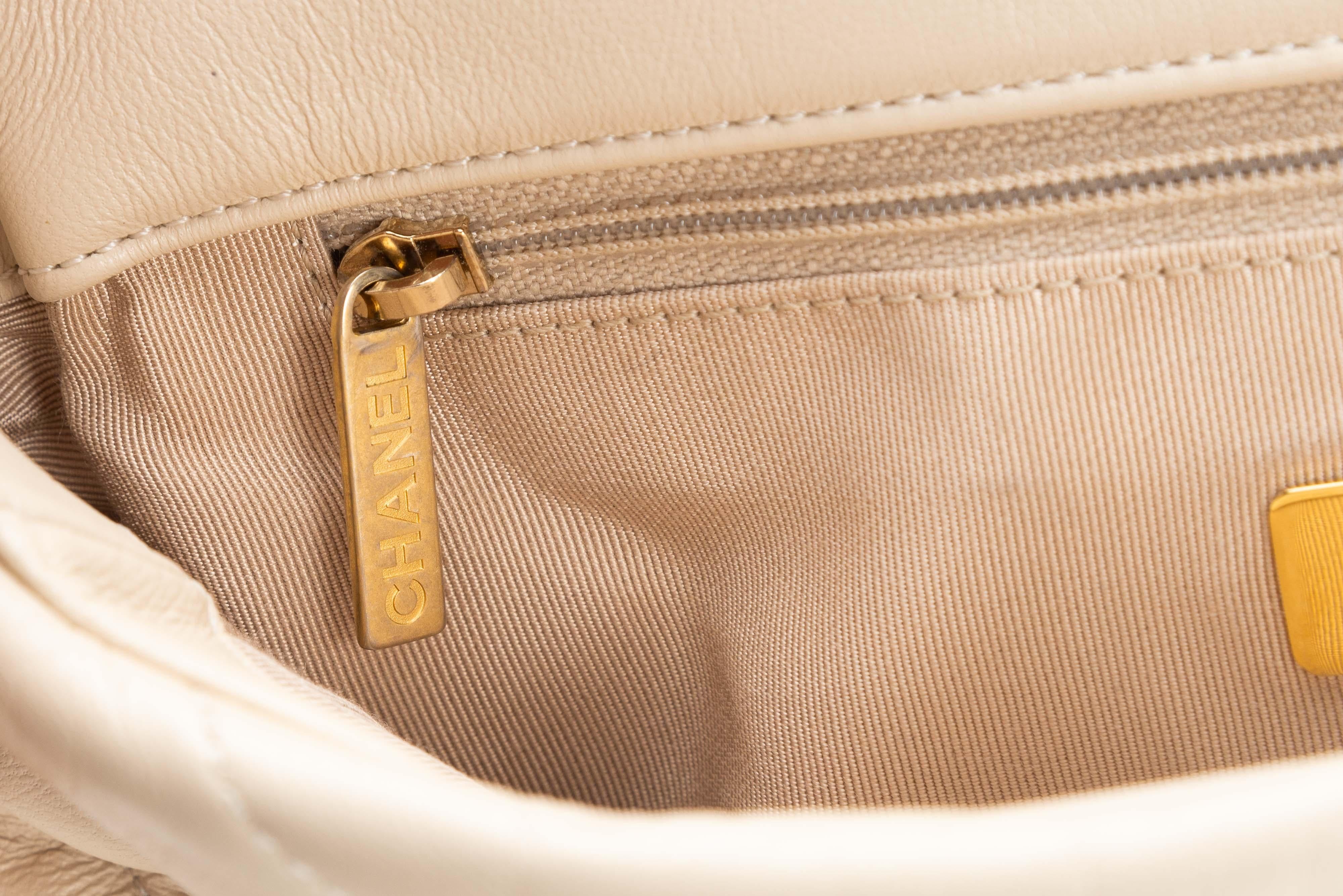 Chanel 19 Flap Bag Cream Quilted Lambskin Leather 11