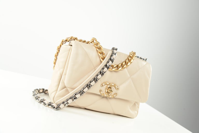 Chanel 19 Flap Bag Cream Quilted Lambskin Leather at 1stDibs