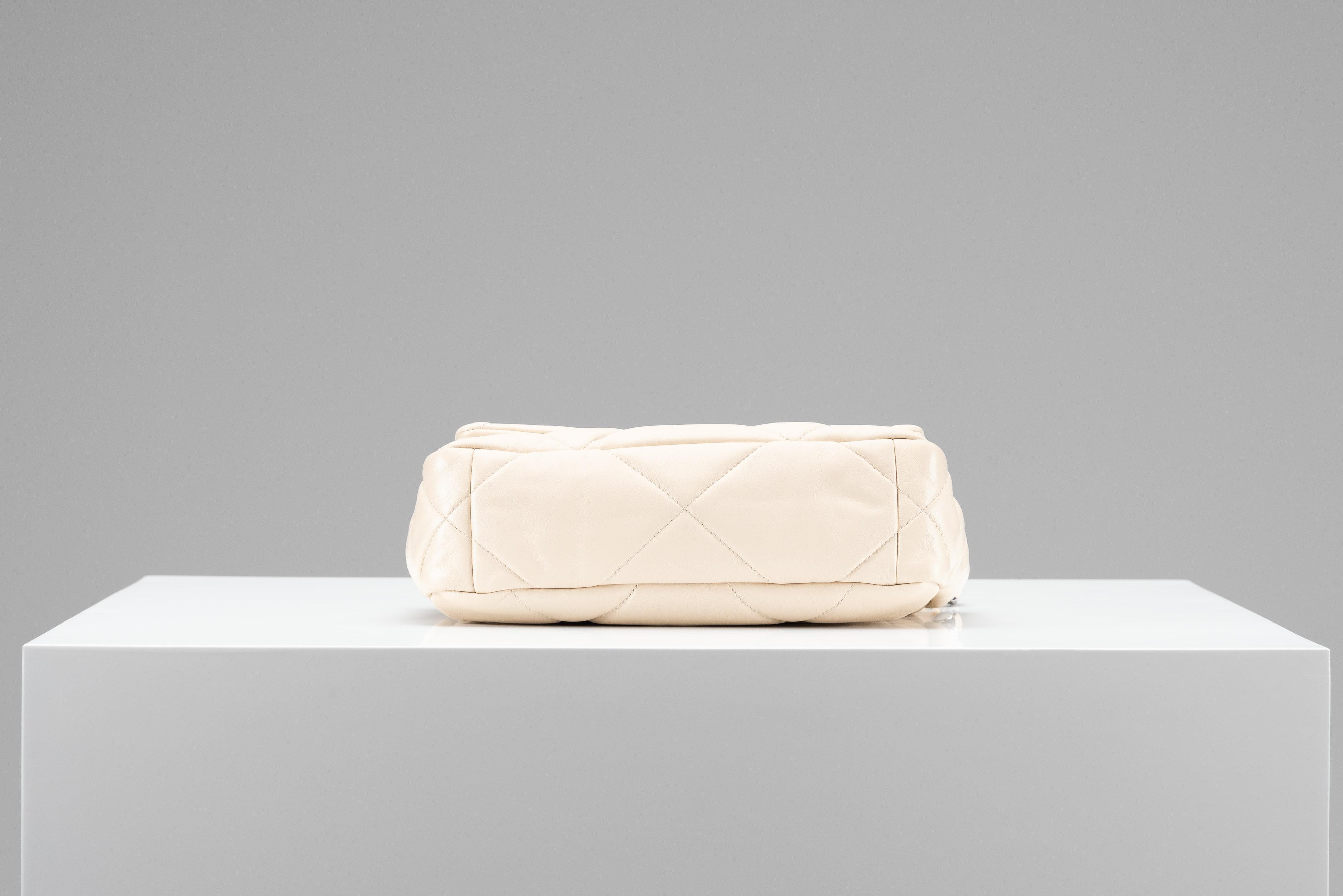 Chanel 19 Flap Bag Cream Quilted Lambskin Leather 1