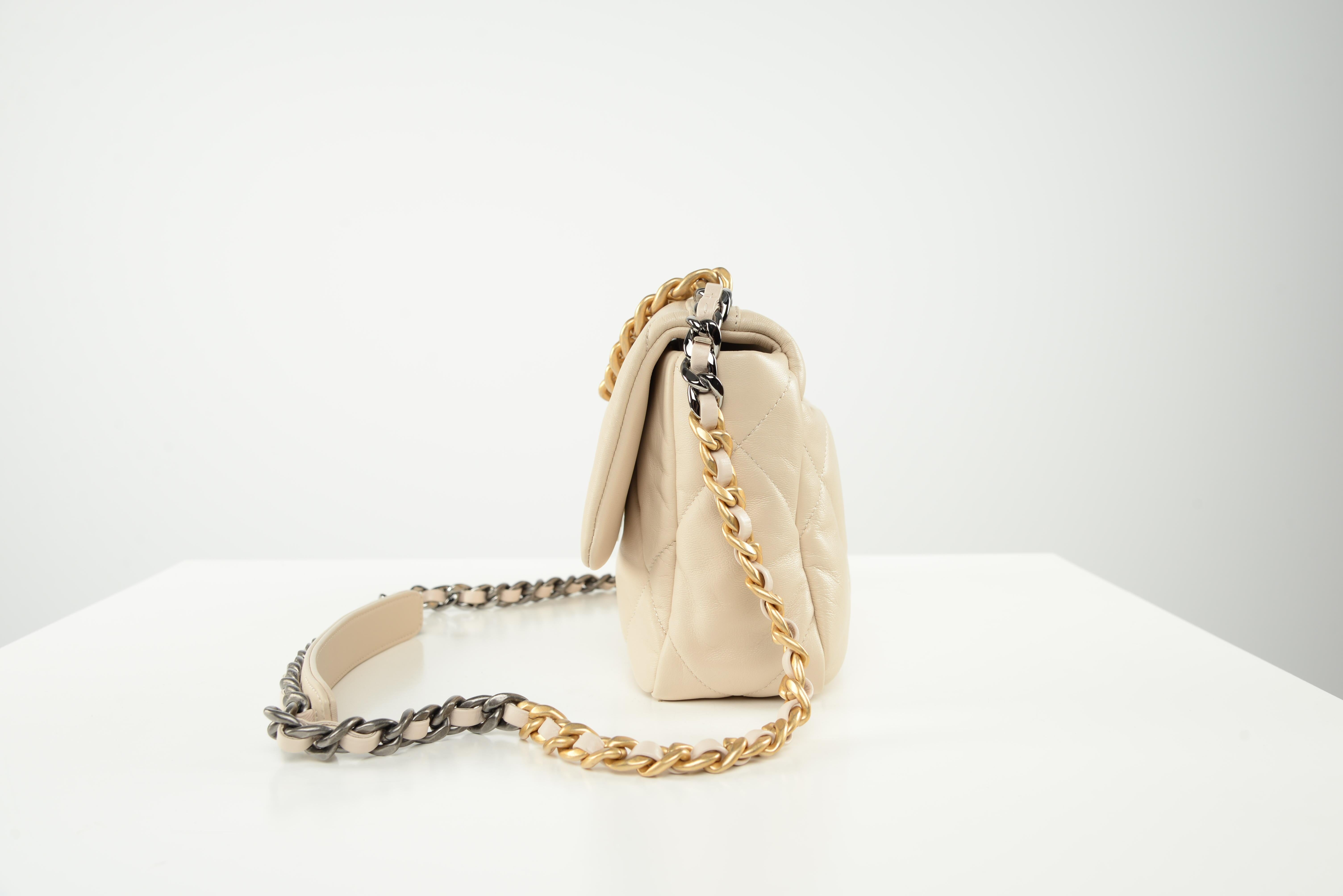 Men's Chanel 19 Flap Bag Cream Quilted Lambskin Leather