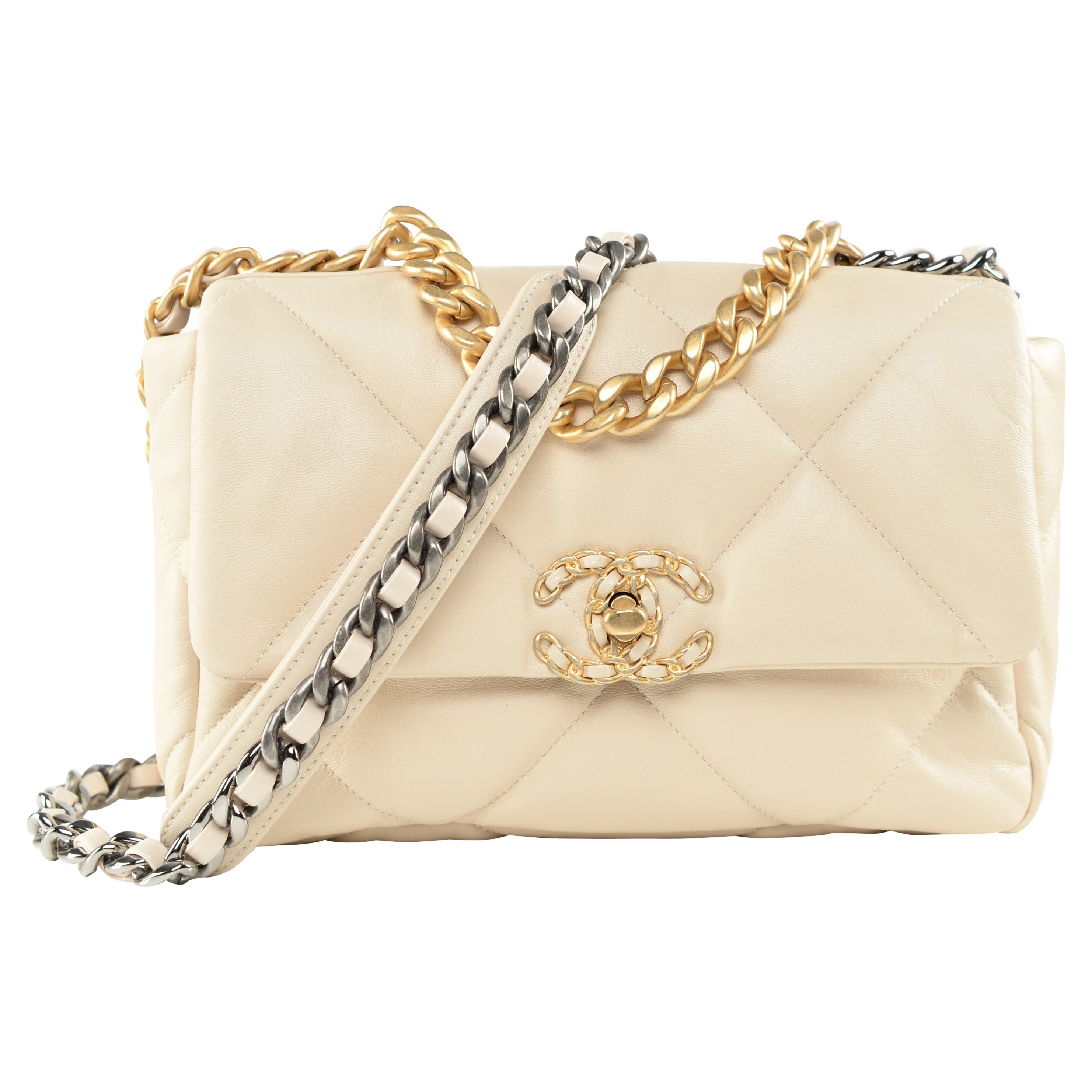 Chanel 19 Flap Bag Cream Quilted Lambskin Leather
