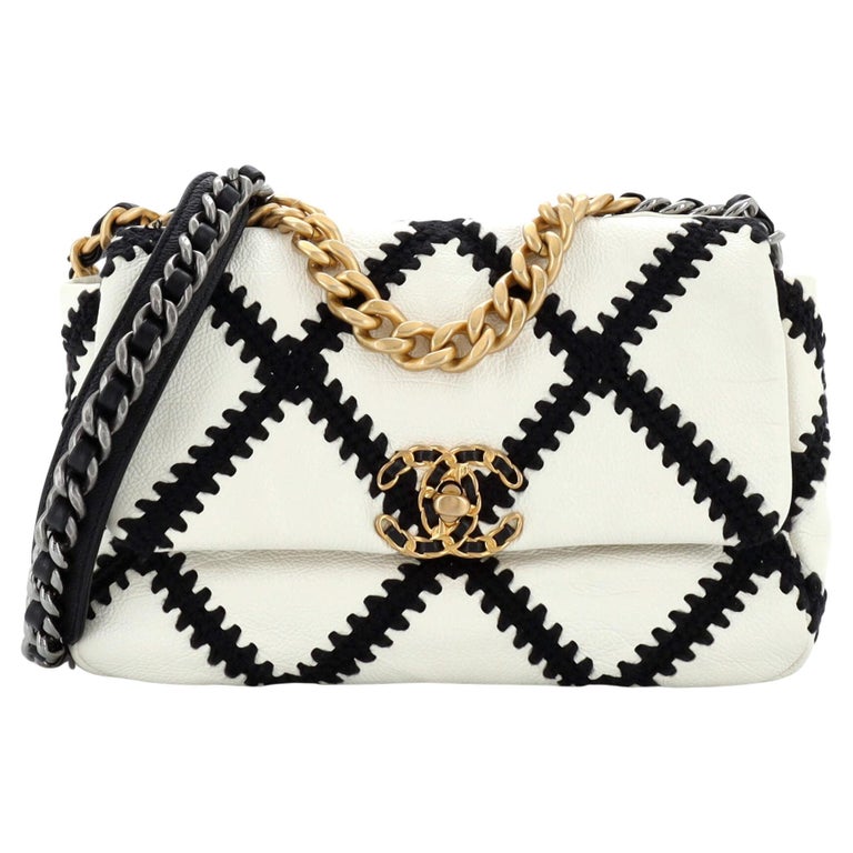 Chanel 19 Flap Bag Crochet Quilted Calfskin Medium Black, White
