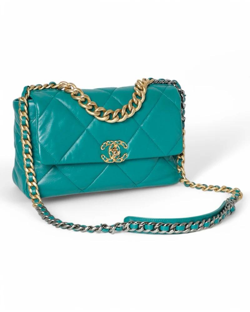 Chanel 19 Flap Bag Grande Turquesa en venta 4