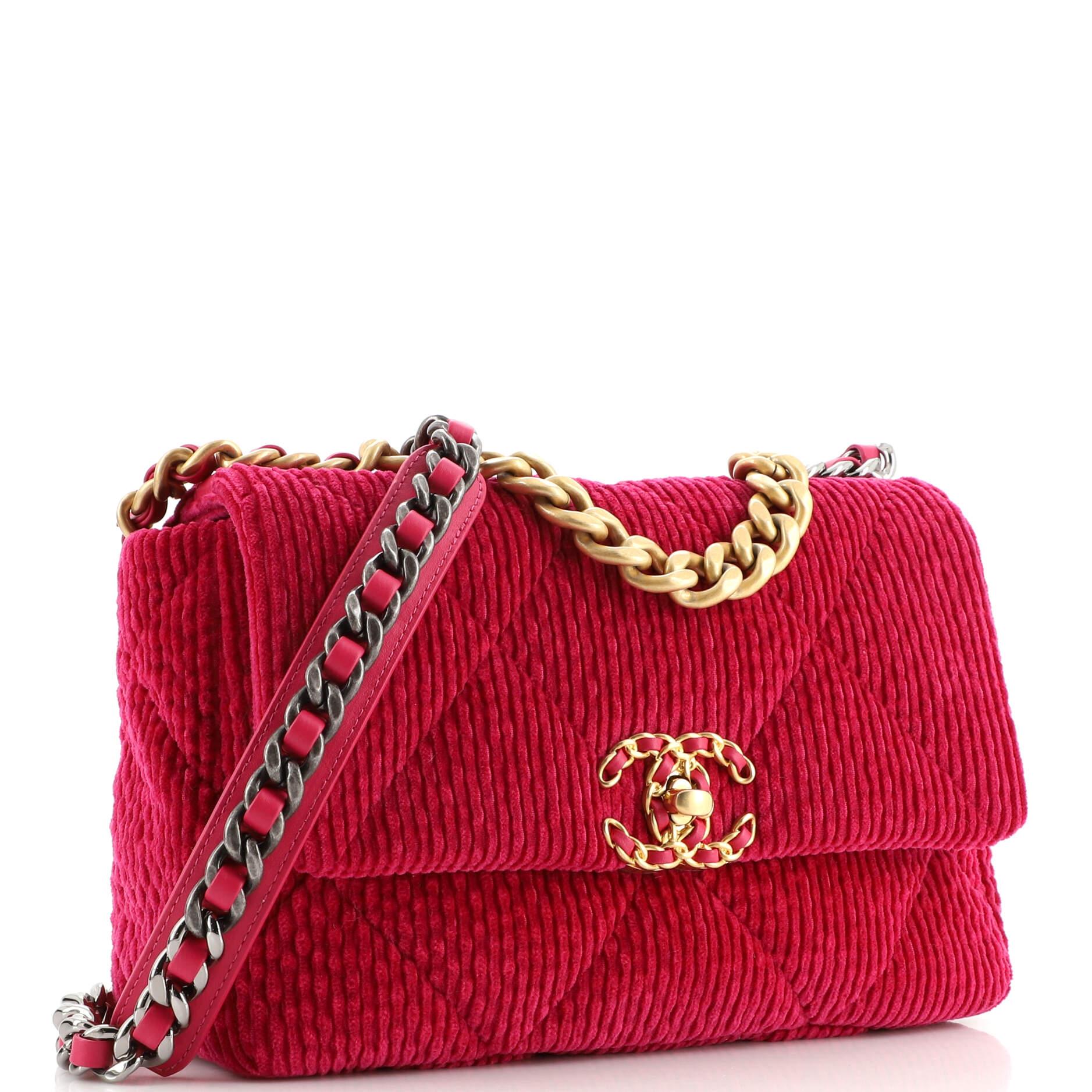 Chanel 19 Flap Bag Quilted Corduroy Medium In Good Condition In NY, NY