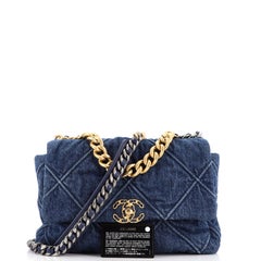 Chanel 19 Borsa con patta trapuntata in denim grande