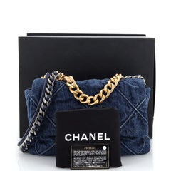 Chanel 19 Borsa con patta trapuntata in denim grande