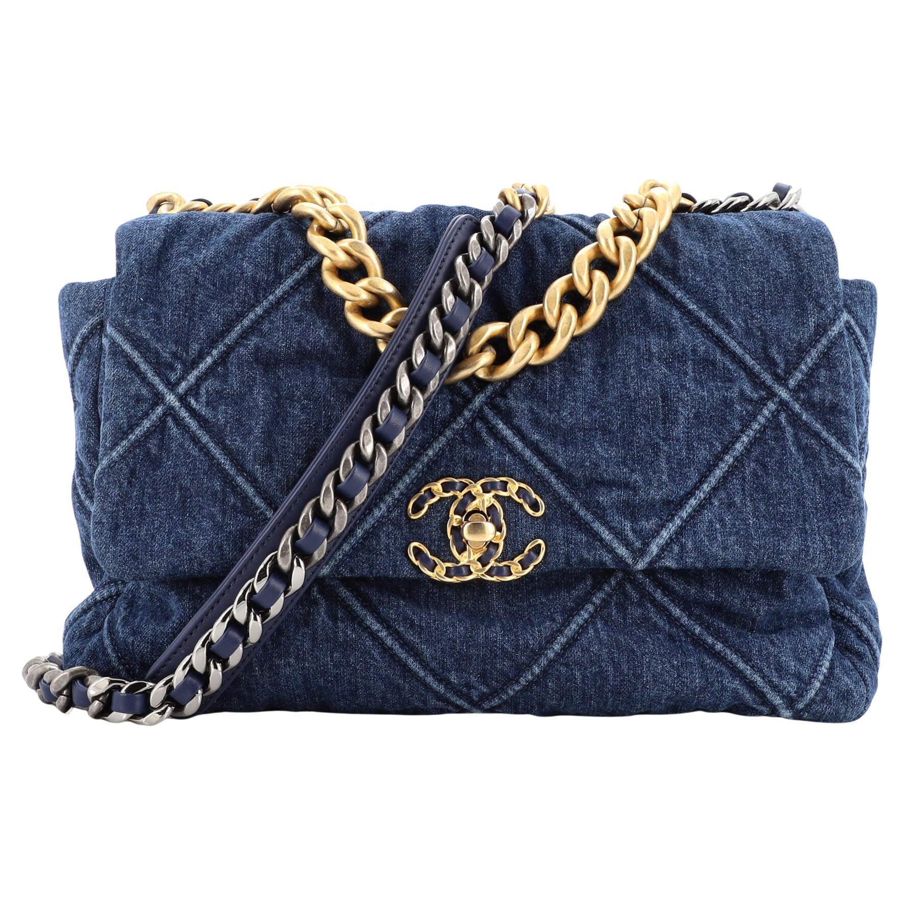 Chanel Blue Denim Chanel 19 Coin Pouch On Chain