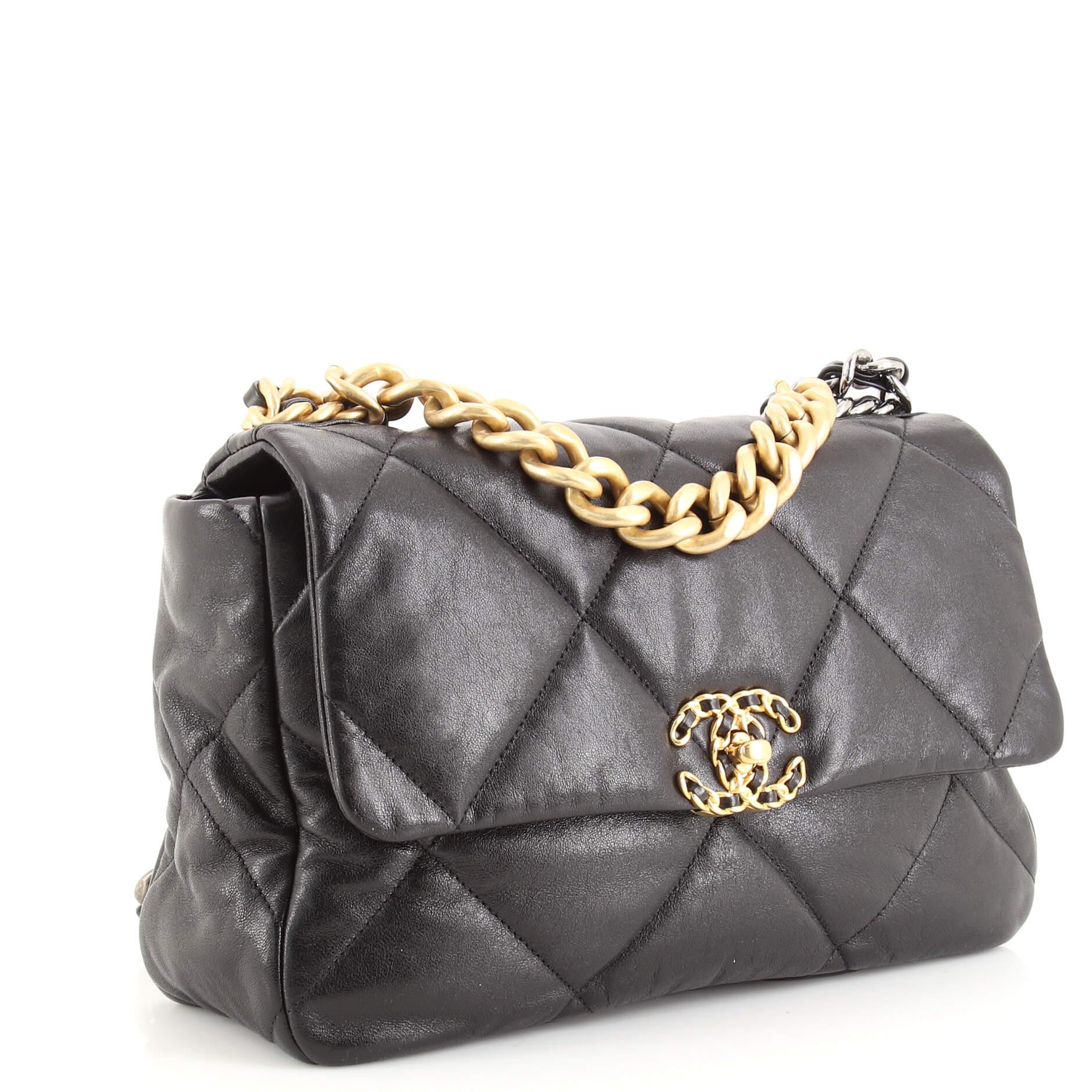 Chanel 19 Flap Bag Quilted Goatskin Large In Good Condition In NY, NY