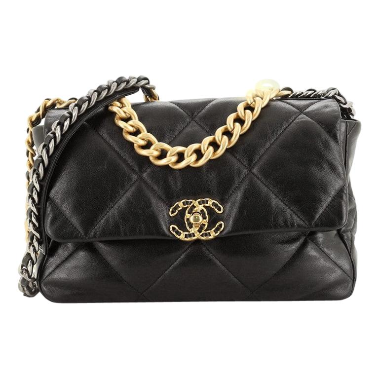 CHANEL Goatskin Quilted Large Chanel 19 Flap Black 1223940  FASHIONPHILE