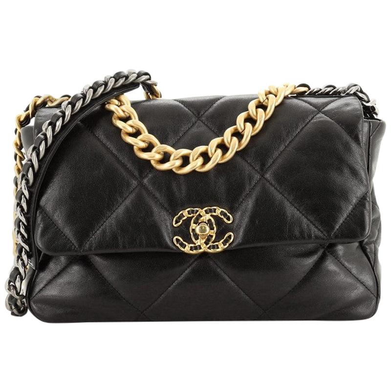 CHANEL Shiny Goatskin Quilted Small Chanel 19 Pouch Black 1268317