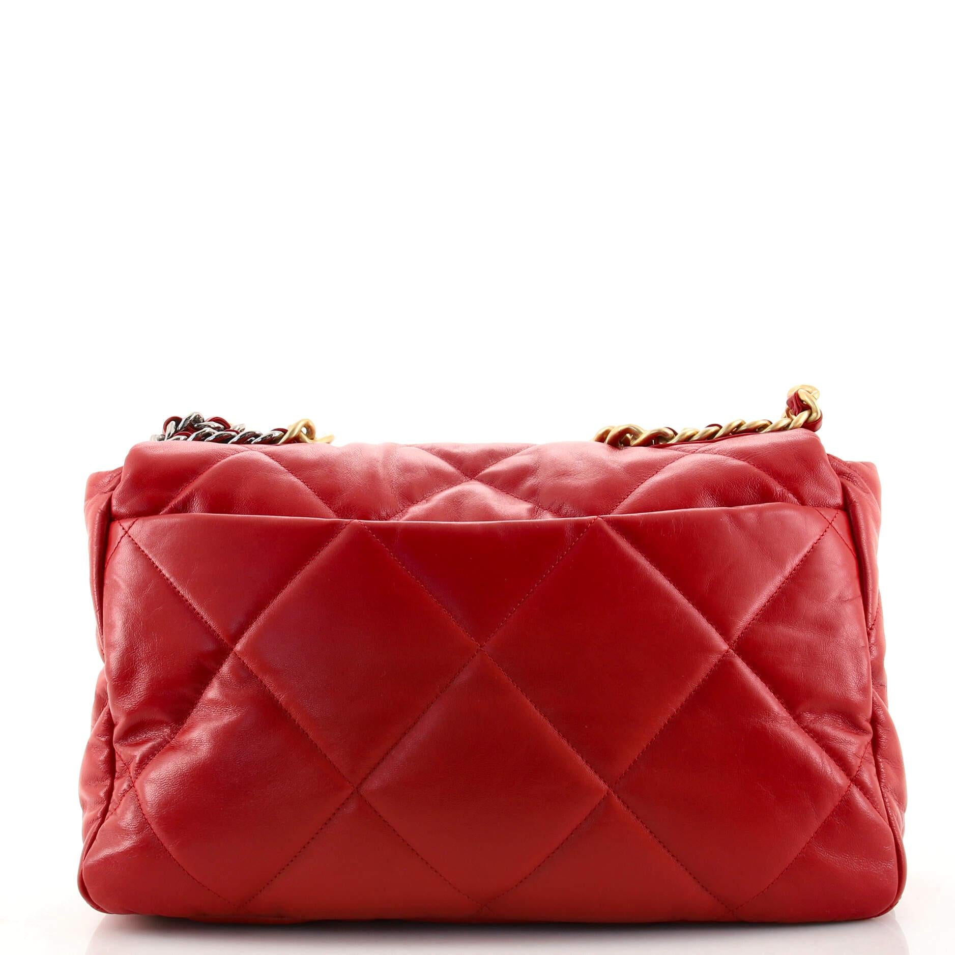 Red Chanel 19 Flap Bag Quilted Goatskin Maxi