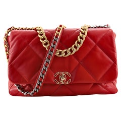 Chanel 19 Flap Bag Stitched Metallic Goatskin Medium For Sale at 1stDibs