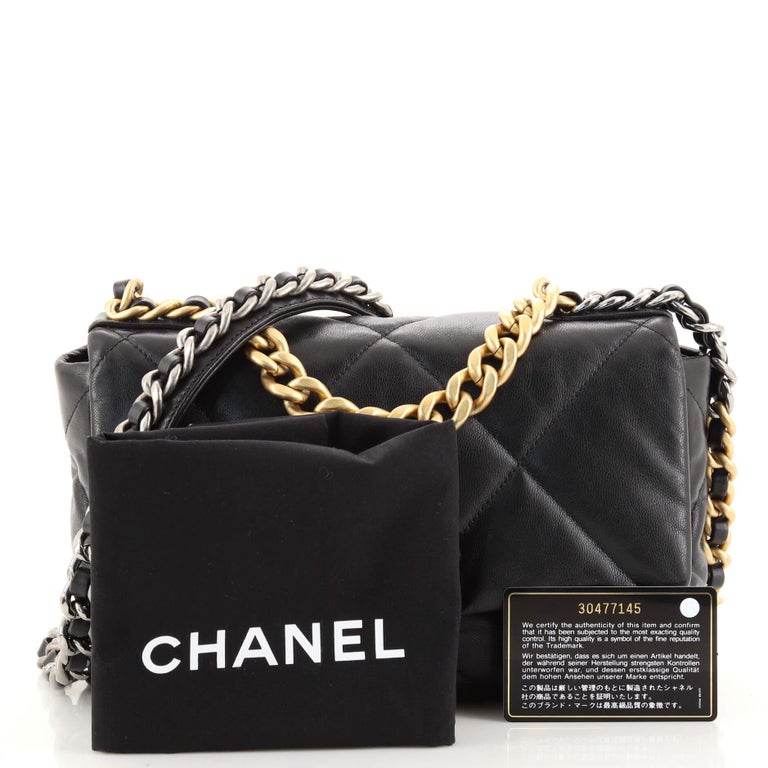 CHANEL Shiny Goatskin Quilted Small Chanel 19 Pouch With Handle
