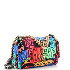 Chanel 19 Flap Bag Quilted Graffiti Print Fabric Medium