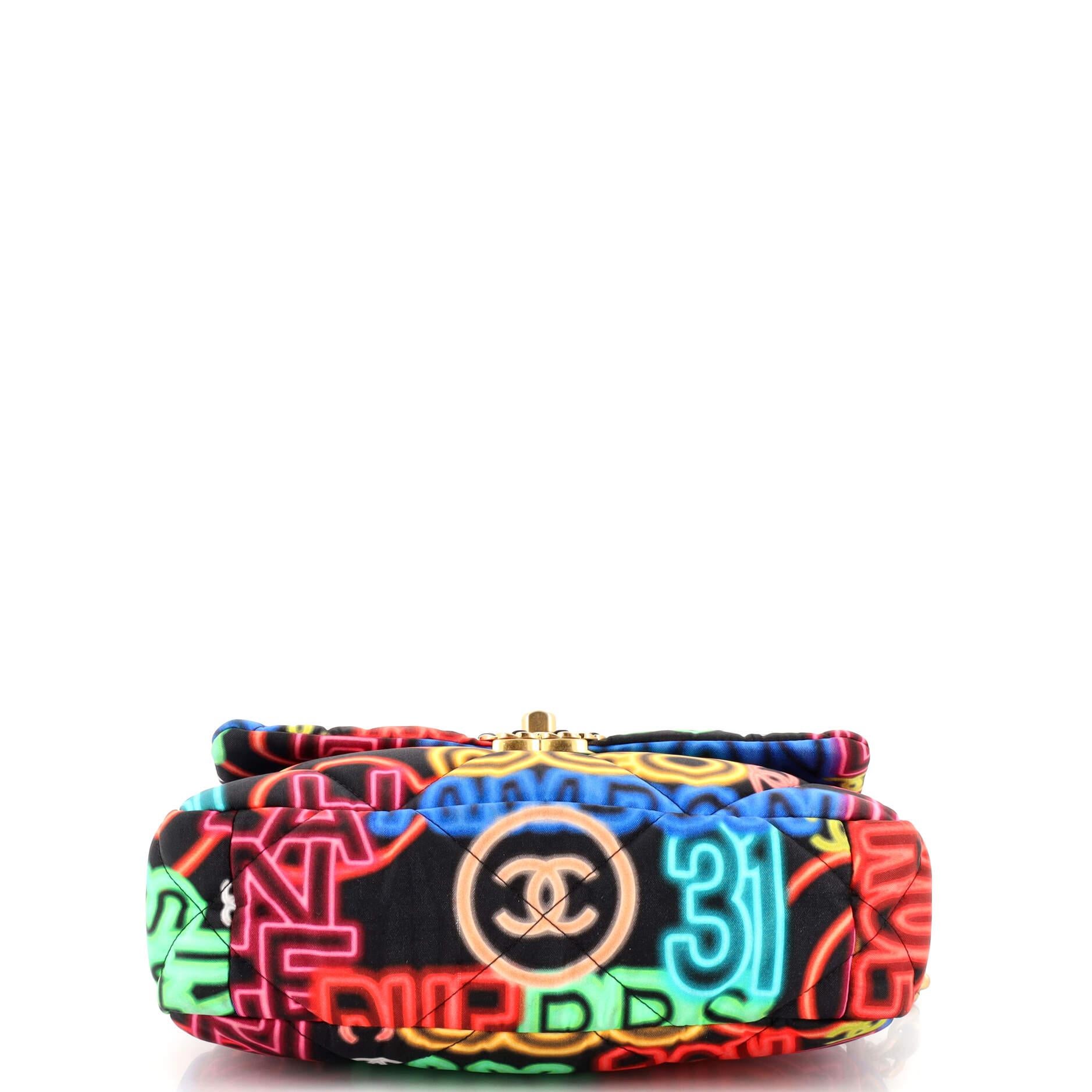 Women's Chanel 19 Flap Bag Quilted Graffiti Print Fabric Medium