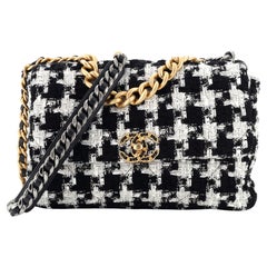 Chanel 19 Flap Bag Quilted Houndstooth Tweed and Ribbon Large