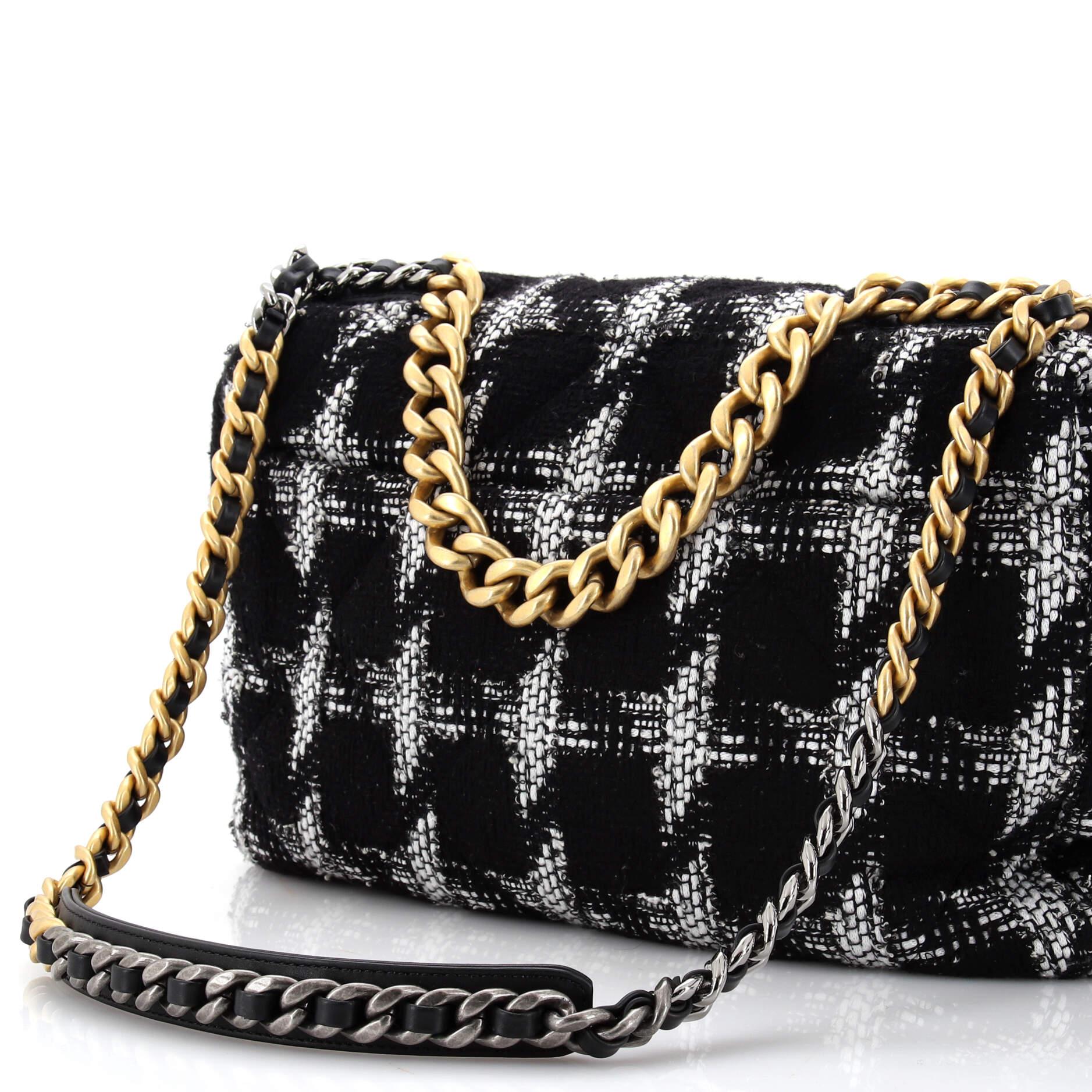 Chanel 19 Flap Bag Quilted Houndstooth Tweed and Ribbon Maxi 3