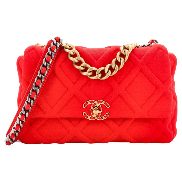 Chanel 19 Flap Bag Quilted Jersey Large For Sale at 1stDibs