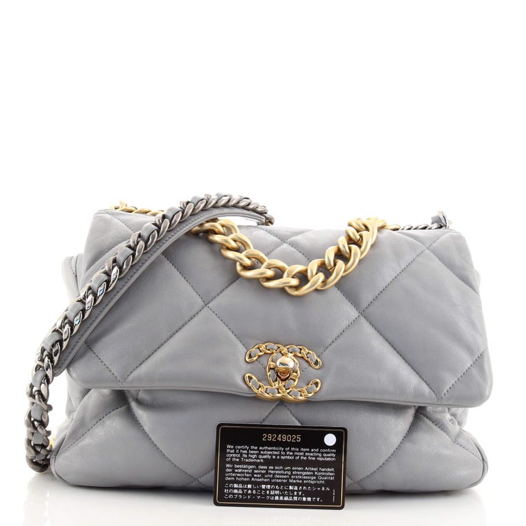 CHANEL Goatskin Quilted Large Chanel 19 Flap White 1214858