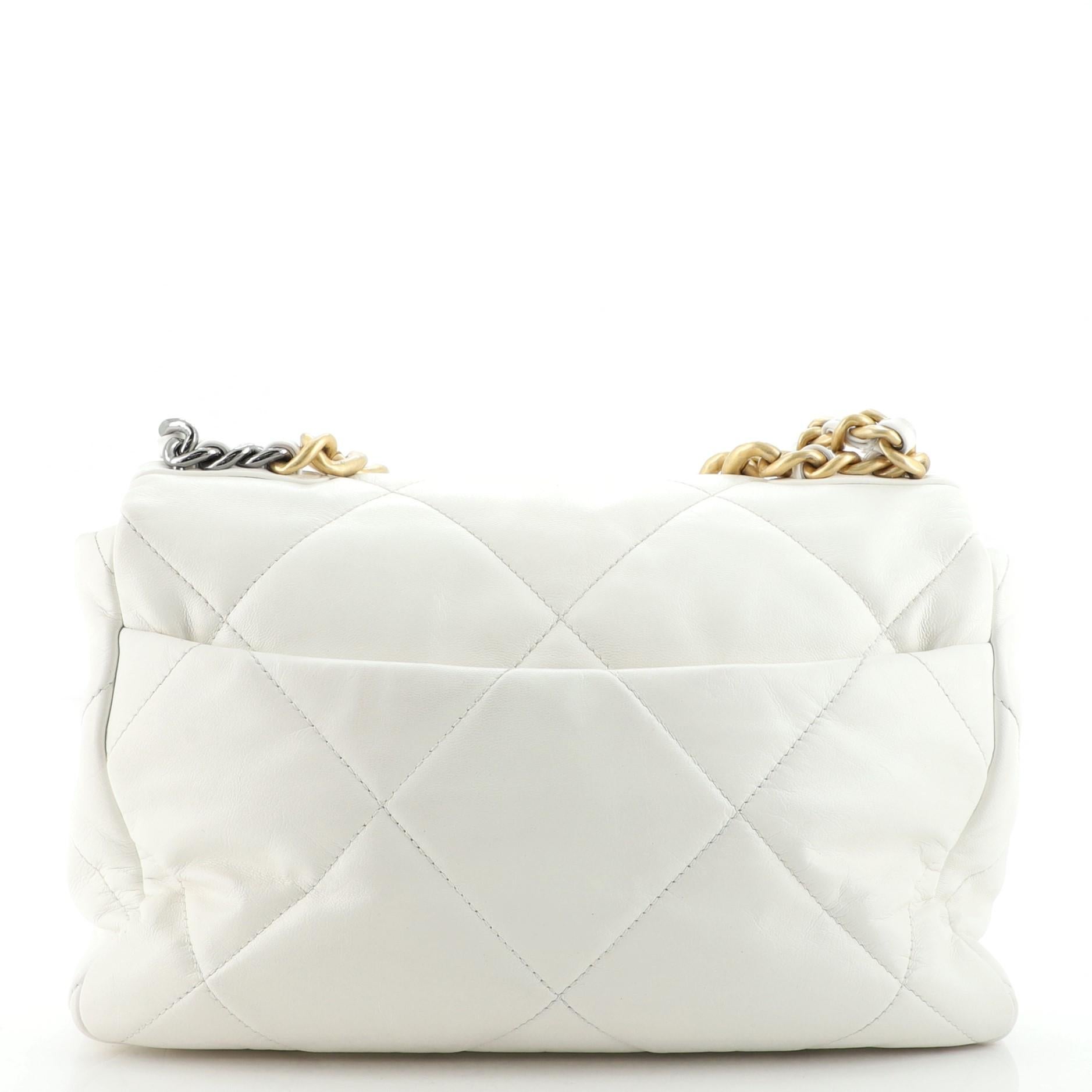 Beige Chanel 19 Flap Bag Quilted Lambskin Large