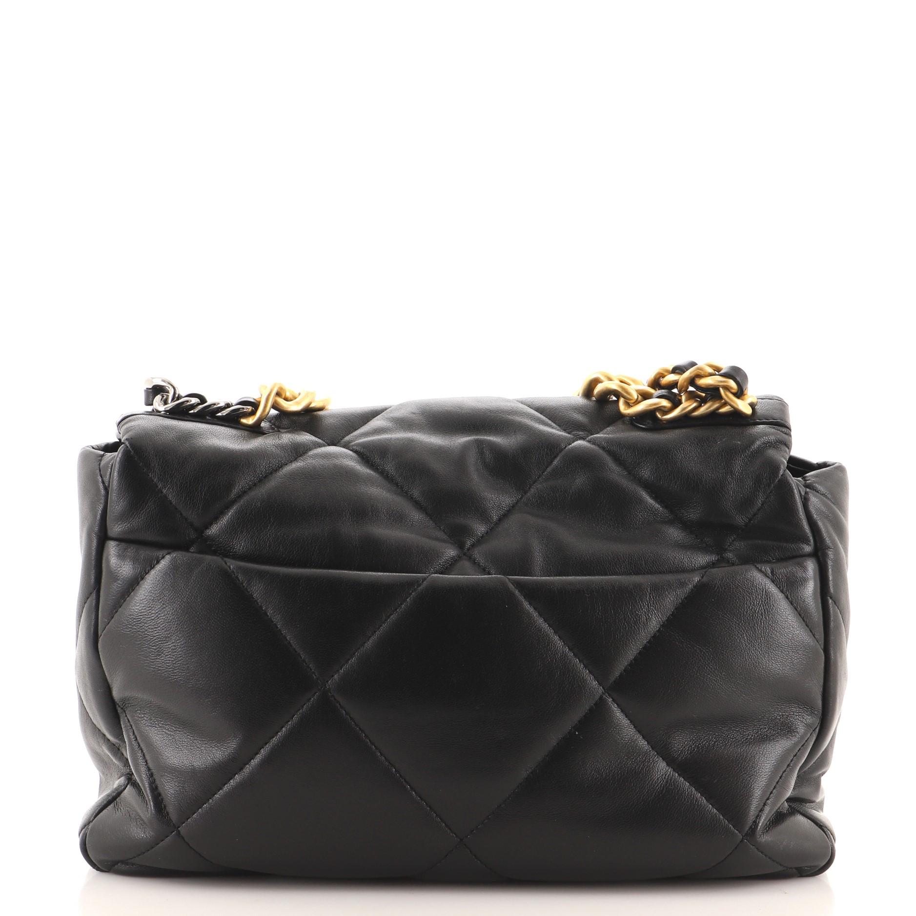 Black Chanel 19 Flap Bag Quilted Lambskin Large