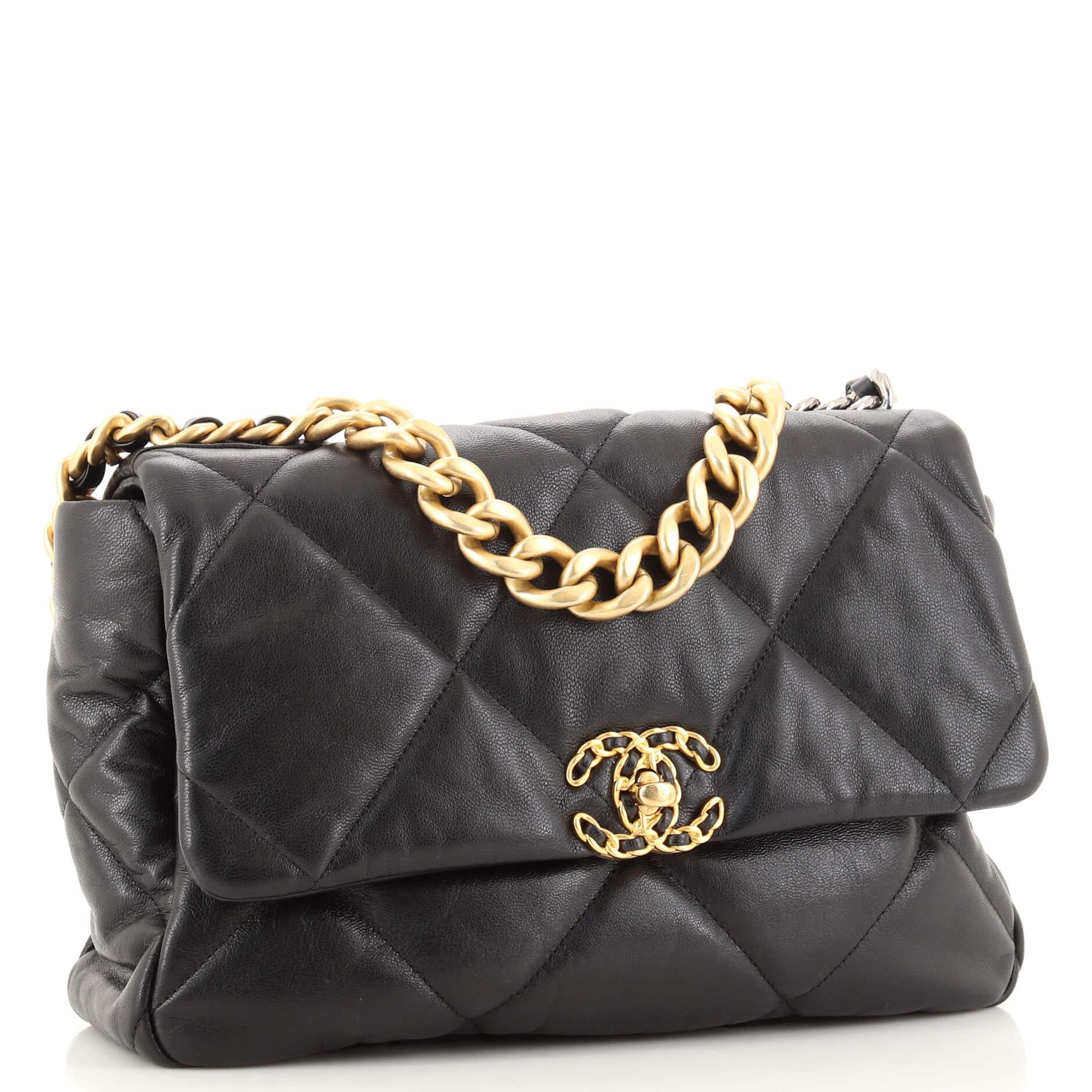 Chanel 19 Flap Bag Quilted Lambskin Large In Good Condition In NY, NY