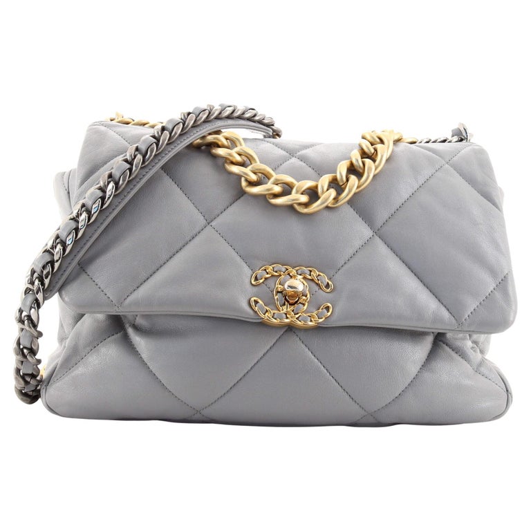 Chanel 19 Gray leather large flap bag