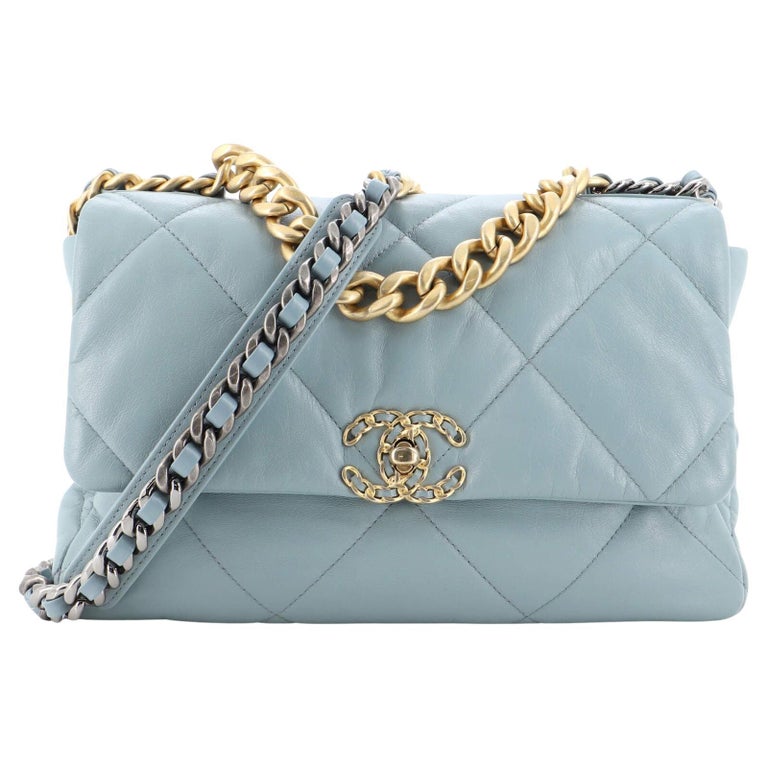 Chanel Blue Quilted Tweed 19 Flap Bag Medium Q6B1T34FB7000