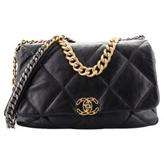Chanel 19 large handbag, Shiny lambskin, gold-tone, silver-tone &  ruthenium-finish metal, black — Fashion
