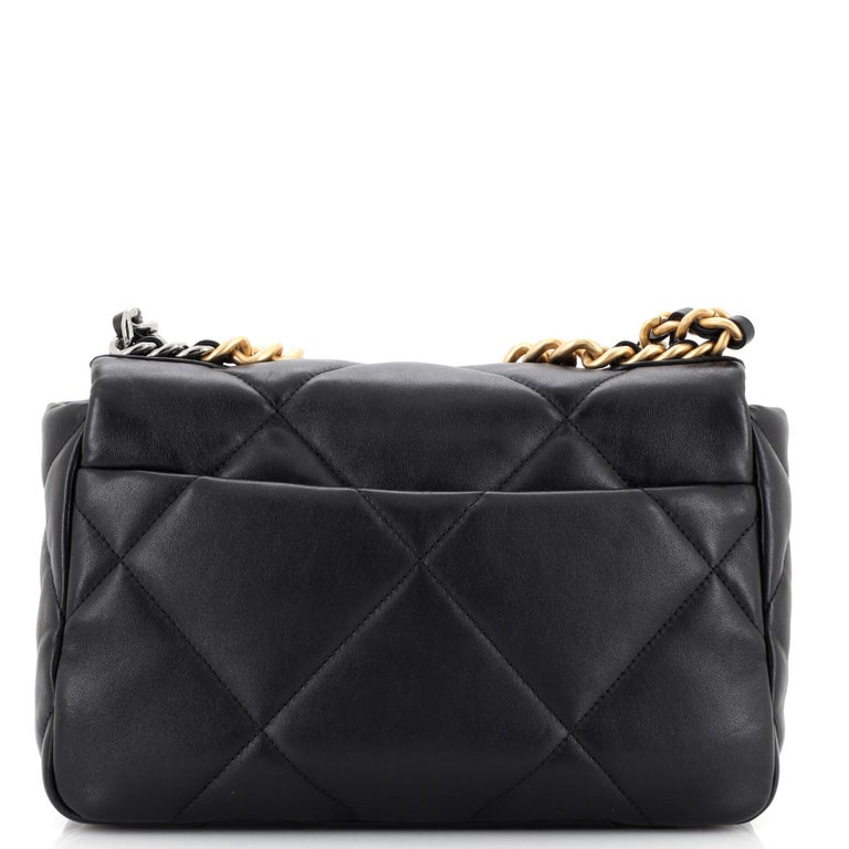 Chanel 19 Flap Coin Purse Quilted Leather Black Crossbody