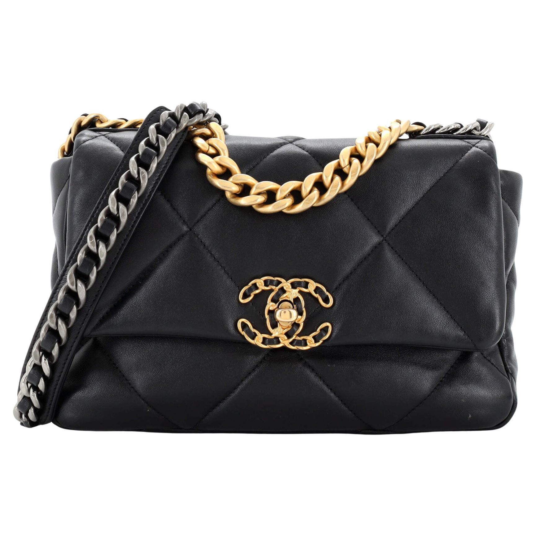 CHANEL Shiny Goatskin Quilted Small Chanel 19 Pouch Black 1268317