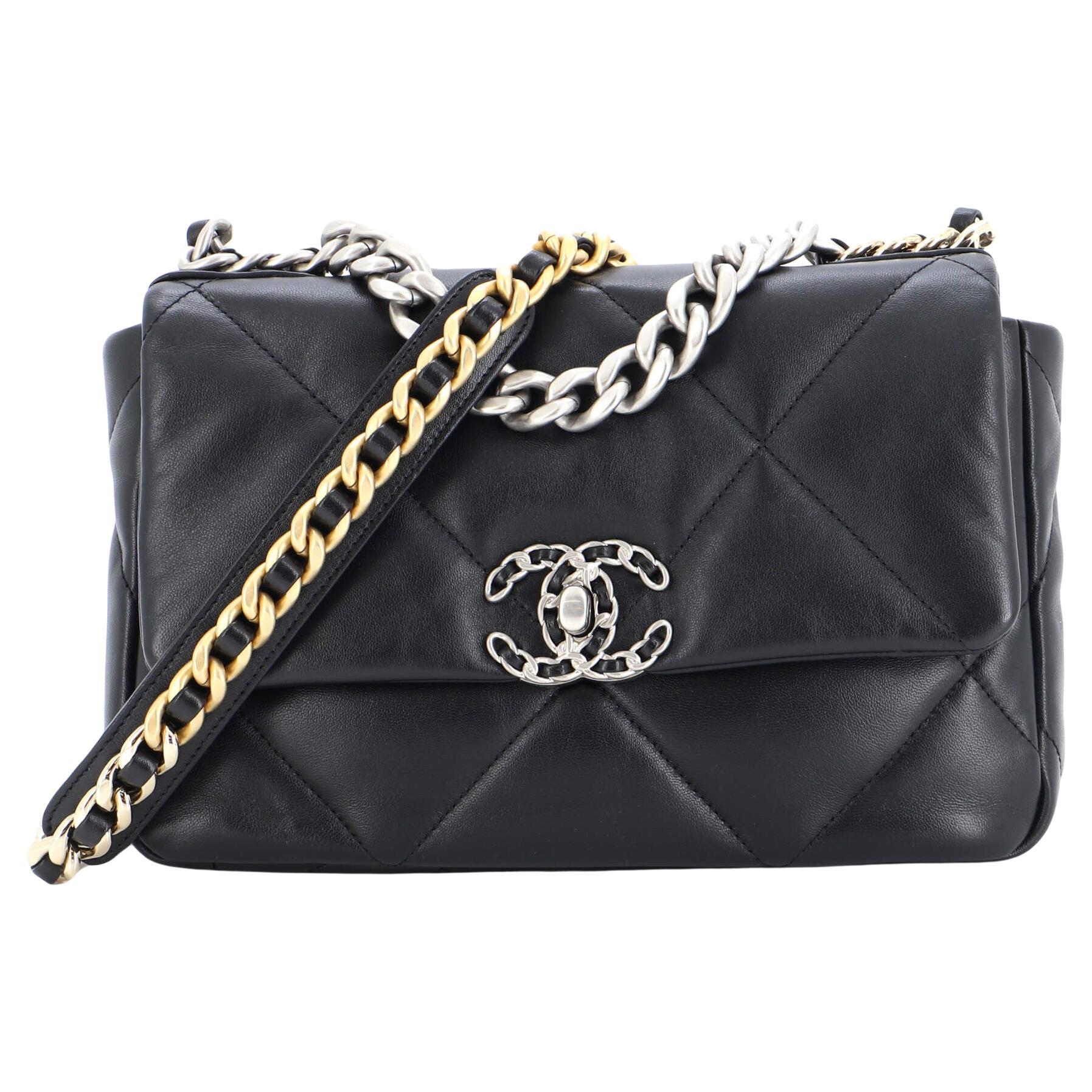 Chanel Brown Small 19 O Case Clutch Bag Beige Leather Goatskin ref