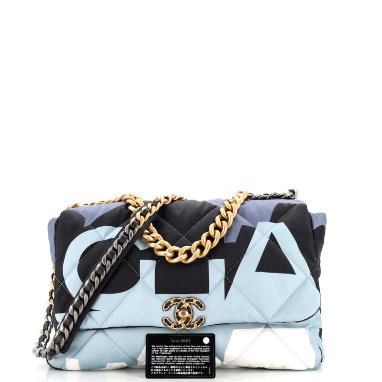 Chanel 19 Flap Bag Quilted Printed Silk Maxi For Sale at 1stDibs
