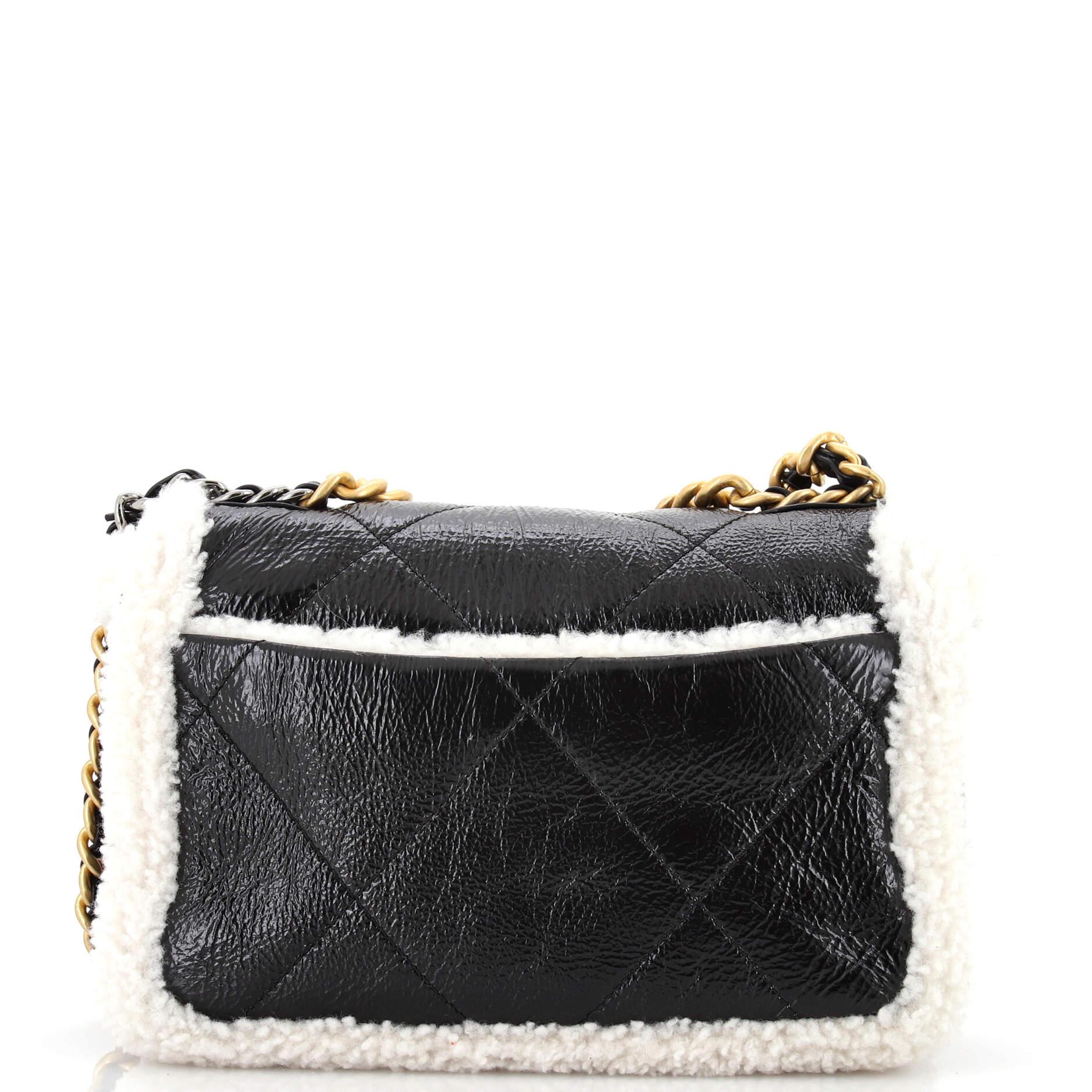 Chanel 19 Flap Bag Quilted Shiny Crumpled Calfskin and Shearling Medium