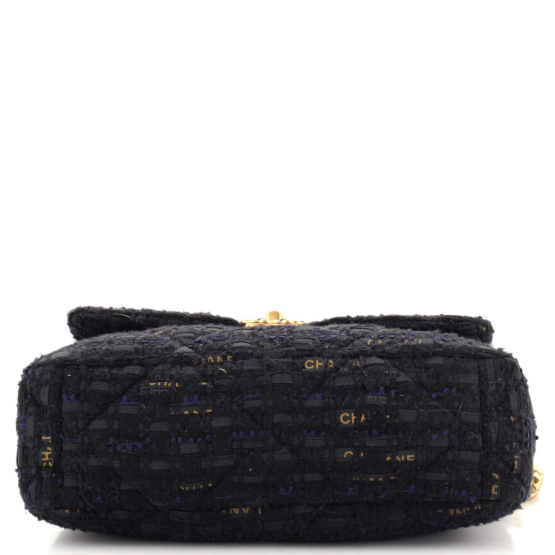 Chanel 19 Flap Bag Quilted Tweed and Ribbon Large In Good Condition In NY, NY
