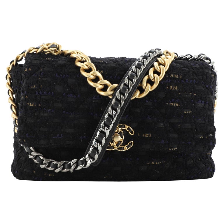 Wallet on chain chanel 19 tweed handbag Chanel Navy in Tweed